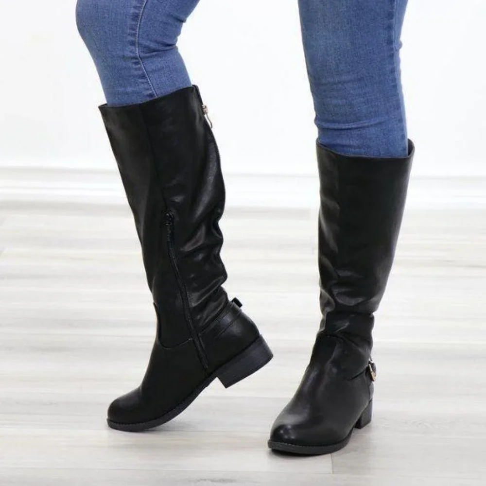 Rider Chick Mid Calf Boots Gold Buckle & Zipper - Picture 10 of 14